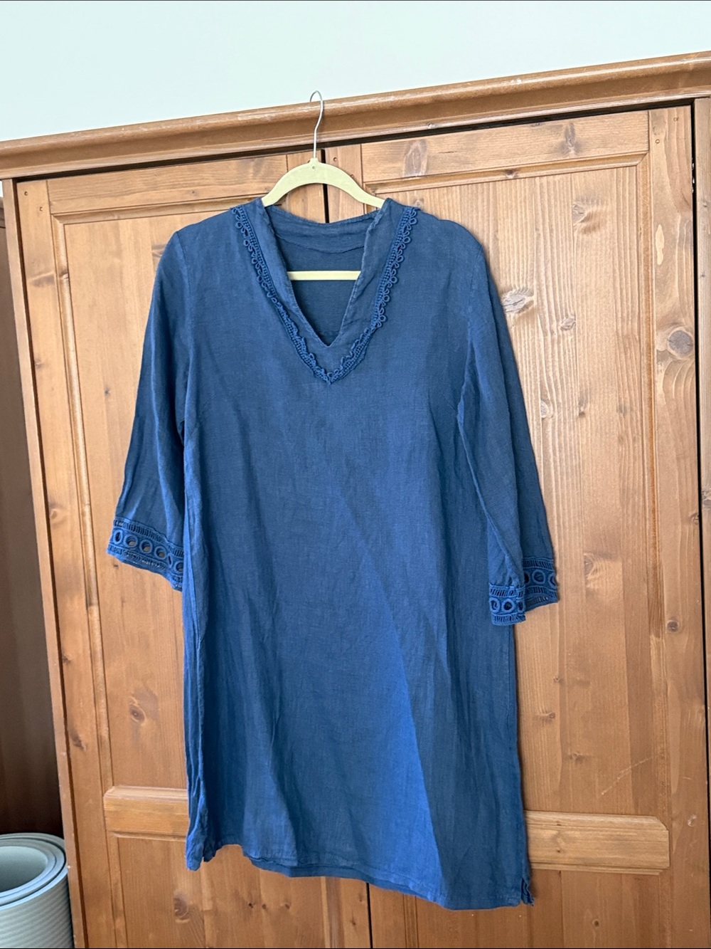 Cute blue Italian linen dress with embroidery